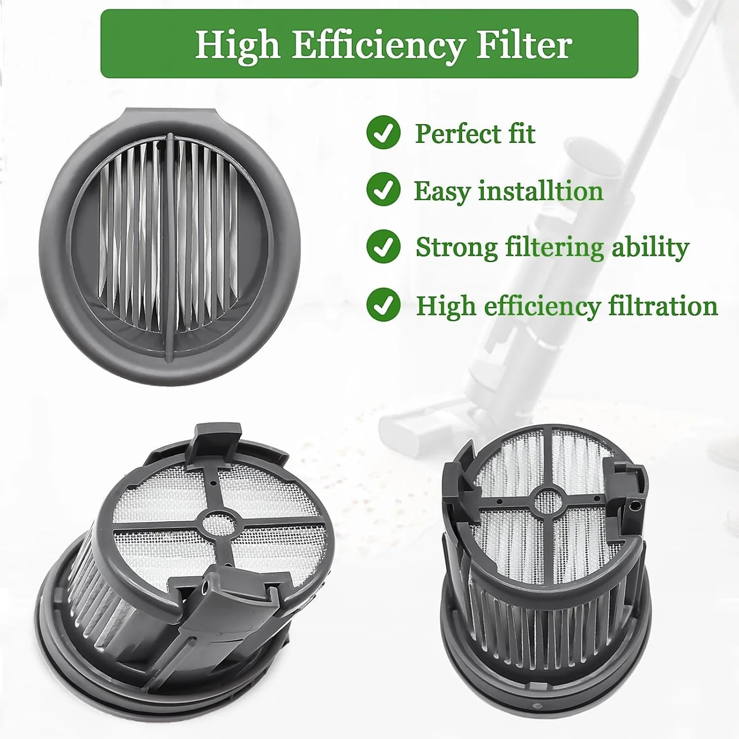 Tidesmit replacement HEPA filter and vacuum roller for Dreame H14 H20 H30 series, detailed component angle view