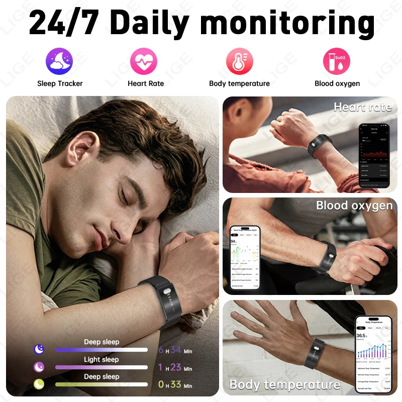 LIGE New ECG+PPG Smart Bracelet Heart Rate Health Monitoring Thermometer HPV Test Reports Waterproof Sports Tracker Smart Watch