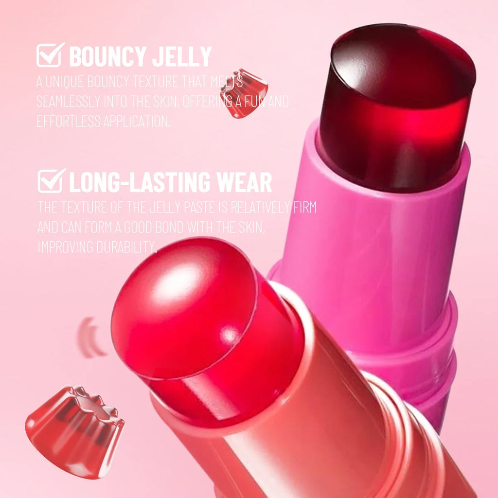 Tidesmit PECOLOVERS 3-in-1 waterproof jelly blush stick texture swatch for radiant eyes and cheeks face makeup