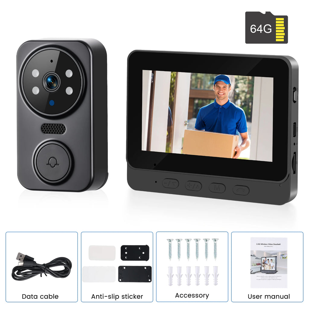 Podofo Wireless Video Doorbell with Screen 4.3'' IPS HD Smart Intercom 2.4G No WIFI Visible Doorbell Two-Way Talk Night Vision