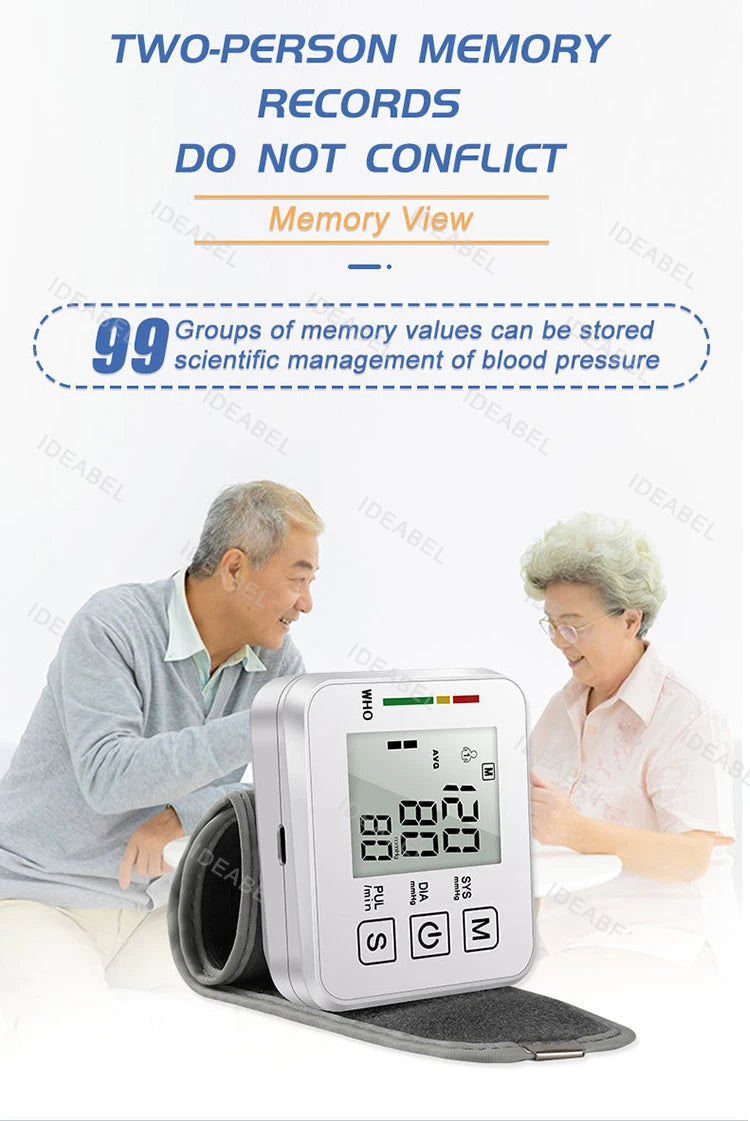 Wrist Blood Pressure Monitor LED English Voice Broadcast Tonometer BP Monitor Non Contact Infrared Medical Thermometer