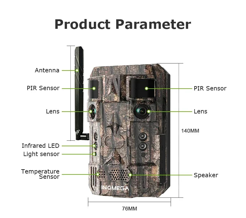 INQMEGA 24MP Dual Lens Solar 4G GPS Hunting Trail Camera AI PIR 180° Wide Angle Night Vision IP66 Outdoor Wildlife Camouflage