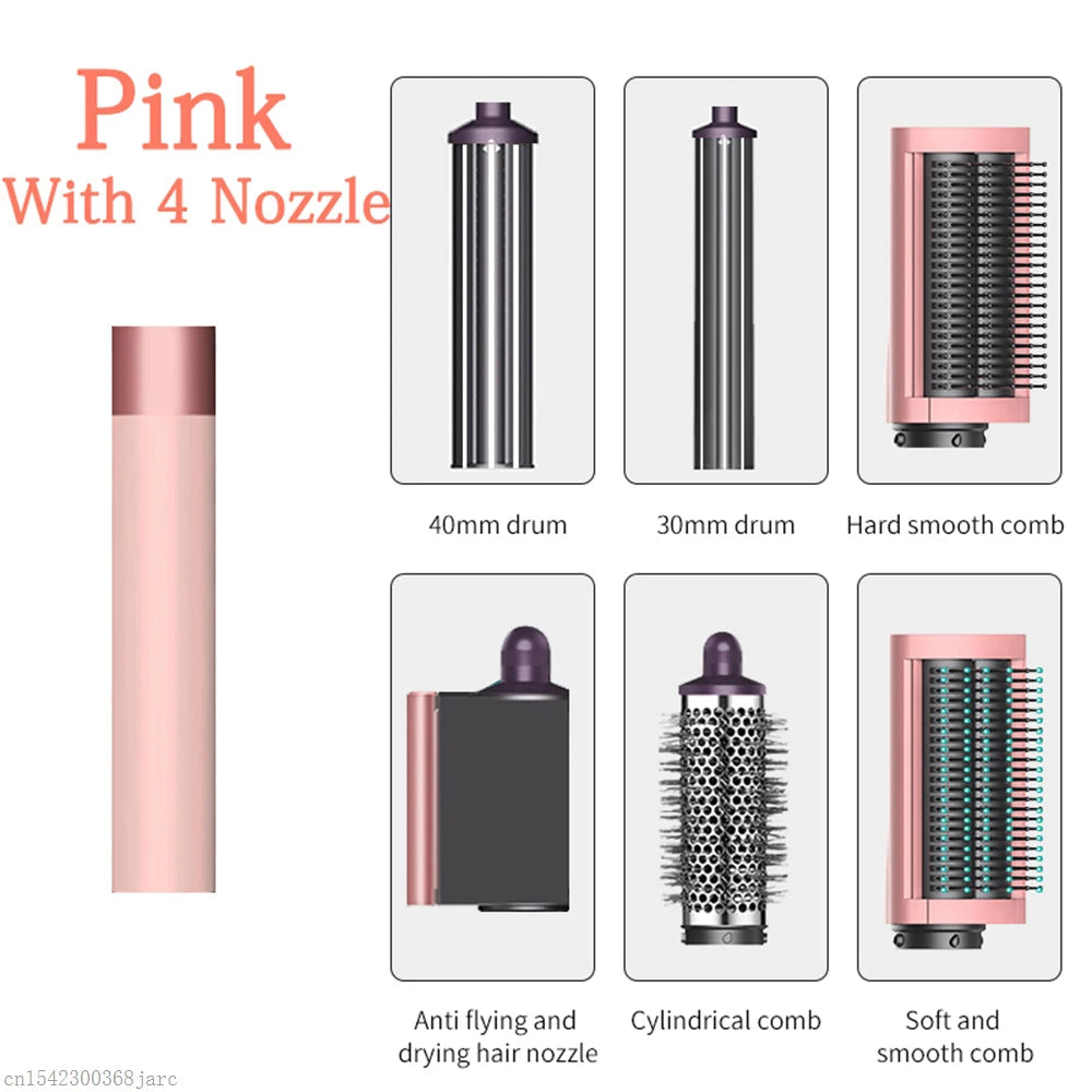 SenCiciMen X9 pink multi hair styler set with 4 styling attachments, curling barrels, and brushes for salon blowouts.