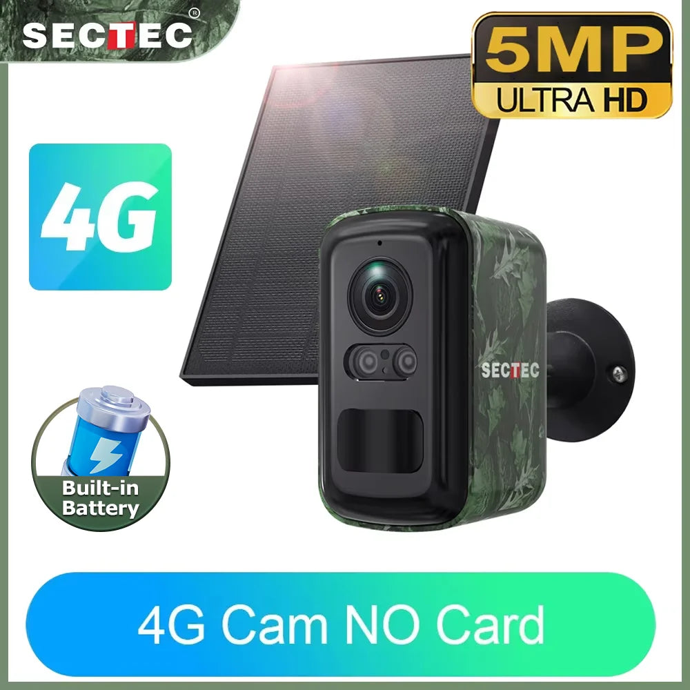 Sectec 5MP Mini Solar 4G Camera Outdoor Surveillance Camouflage Color WiFi Security  Camera PIR Detection Auto Tracking UBox App