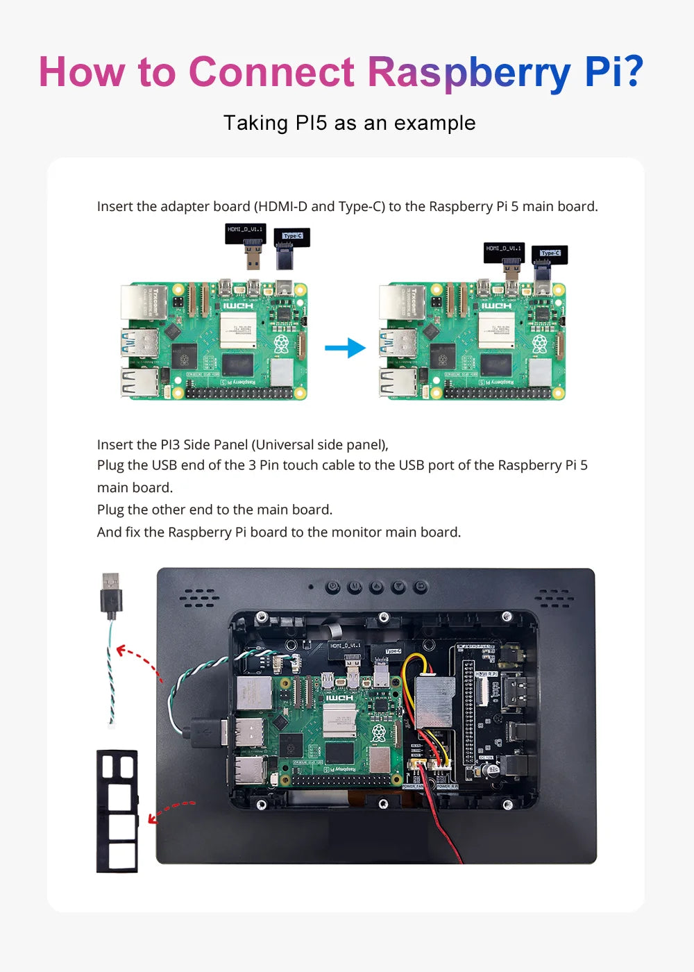 10.1 Inch Raspberry Pi 5 4/3/B/B+/A+ Monitor 1280x800 IPS 5-Points Capacitive Touchscreen Drive Free HDMI Display For Win 7/8/10