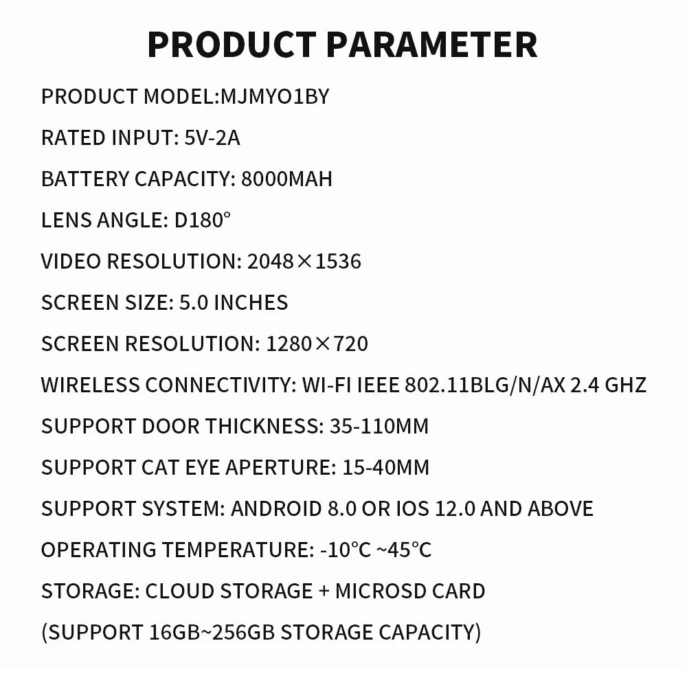 Xiaomi Smart Cat Eye 2 HDR 5-Inch 720P Screen 3MP HD Camera 180° Wide Angle Lens 940nm Infrared Night Vision Intercom Doorbell