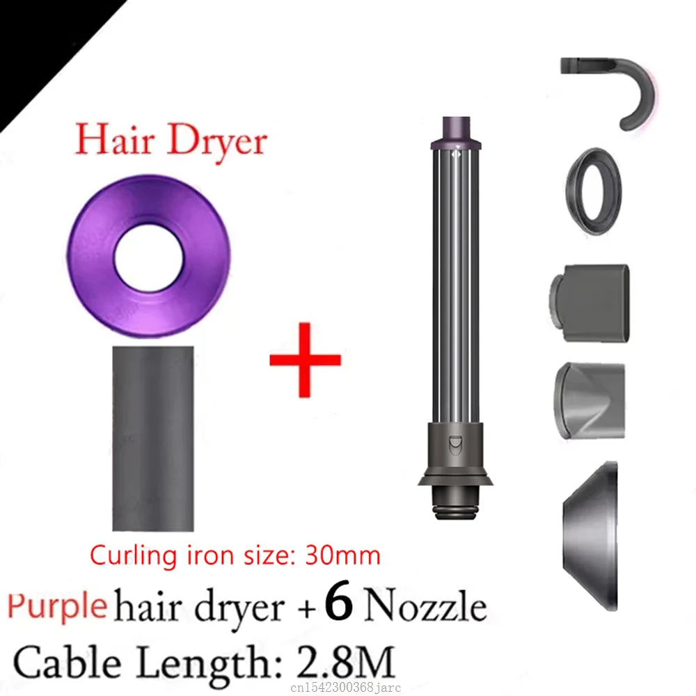 Purple SenCiciMen hair dryer set with 30mm curling iron and 6 attachments for professional salon hair care styling.