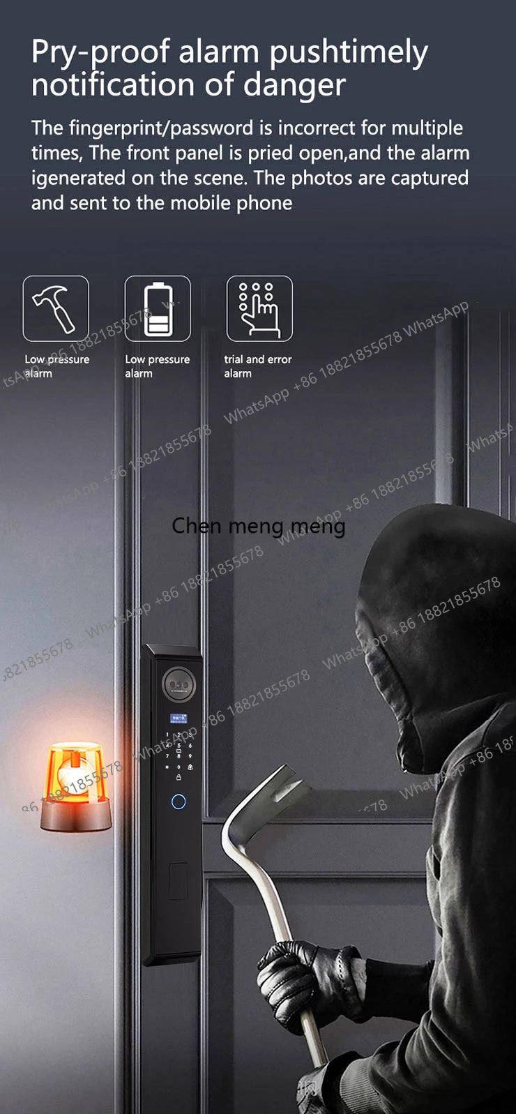 Smart lock with Camera 3D Facial Recognition Electronic Door Lock with Visual Doorbell for Video Surveillance
