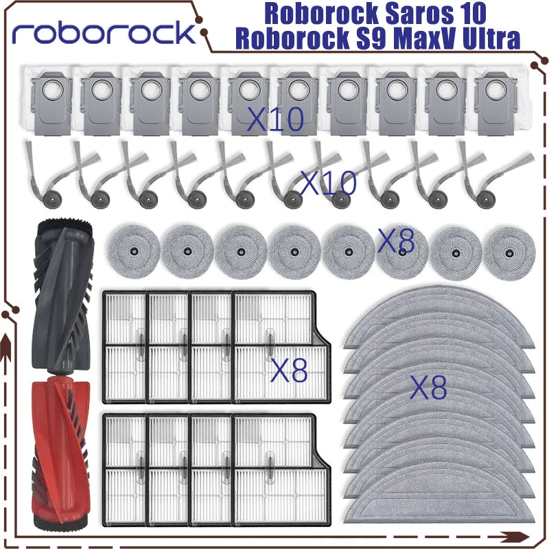Tidesmit replacement parts kit for Roborock Saros 10 and S9 MaxV Ultra including roller brush and HEPA filters 24