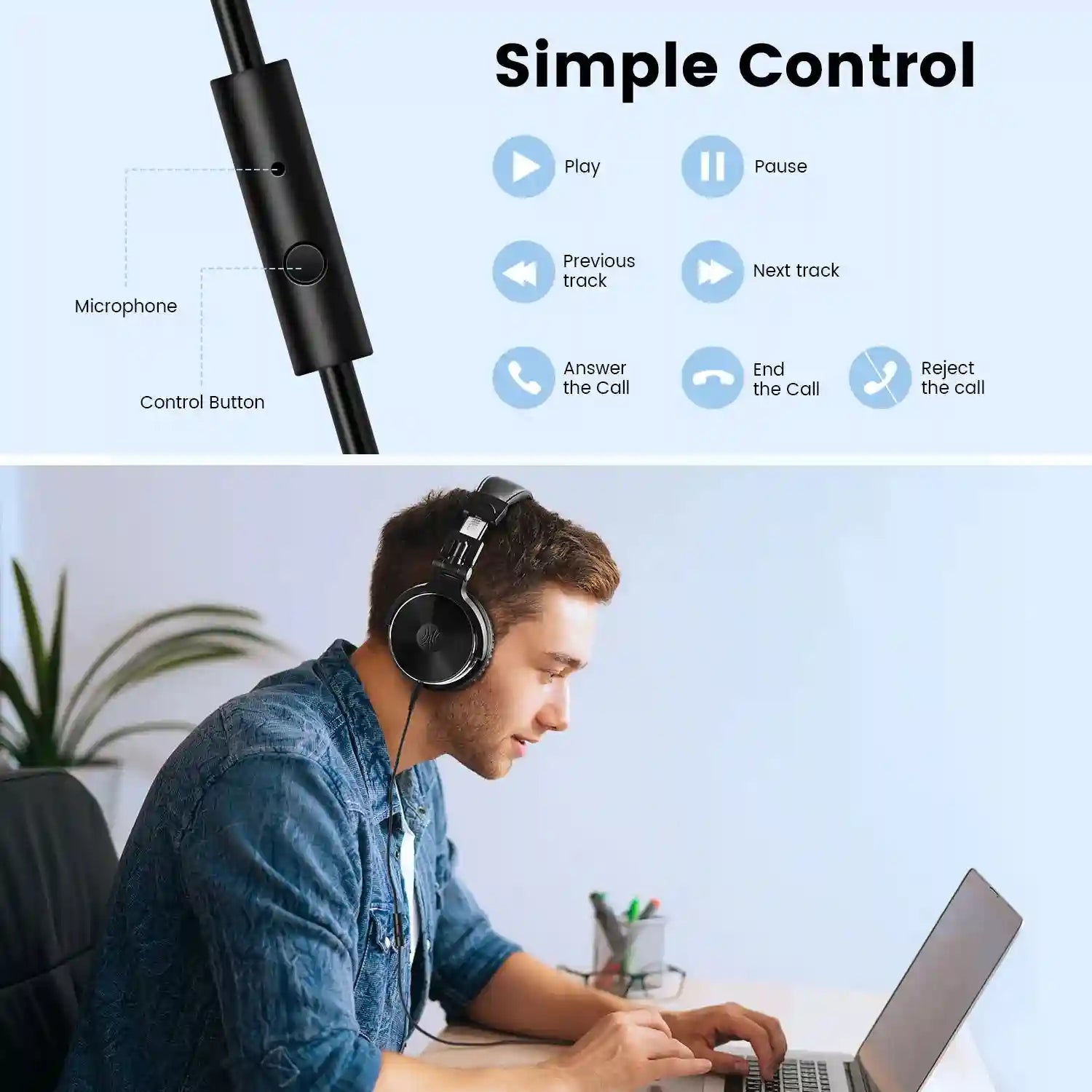 Over-Ear Wired Studio Monitor Headphones with Mic - Tidesmit Tidesmit