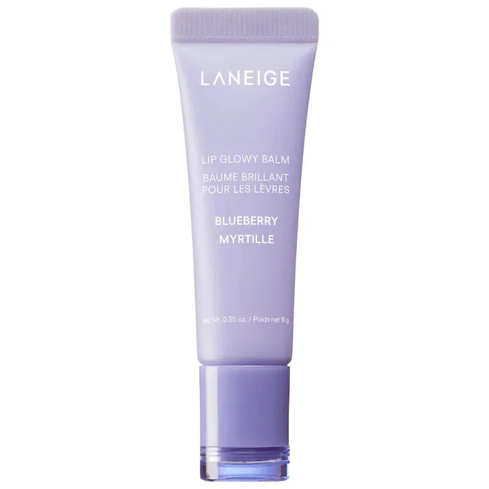 Laneige Lip Glowy Balm in Blueberry, a moisturizing lavender-colored lip treatment tube for glossy, hydrated lips.