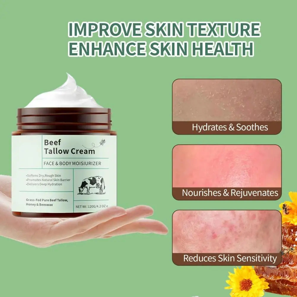 2PCS Beef Tallow Honey Moisturizer Cream Brightening Rejuvenation Nourishing Hydrating Redness Repair Pore Women Cosmetics 120g