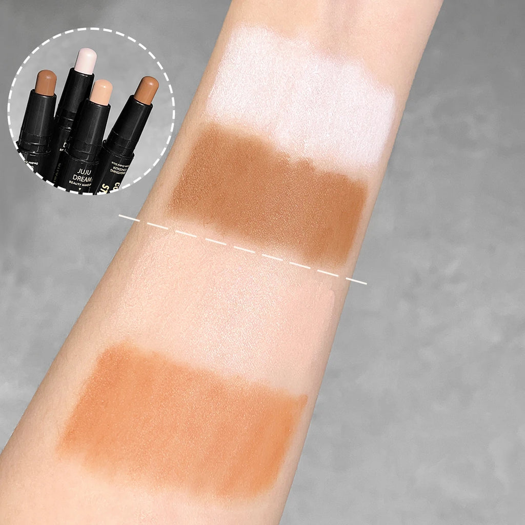 Tidesmit double-headed contour and highlighter stick for nose shadow and lying silkworm makeup texture close-up