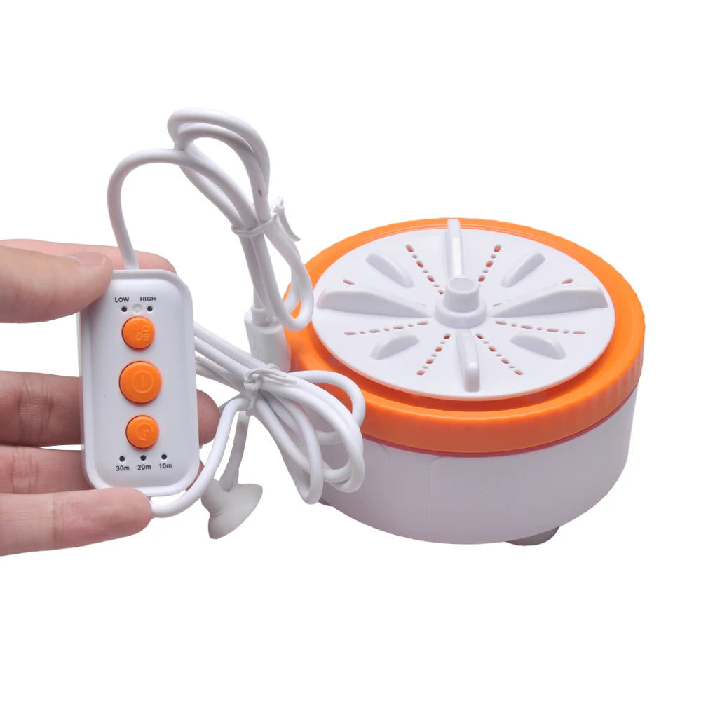 Tidesmit portable mini washing machine side view showing 3-gear timer and turbo rotation for laundry or travel use.