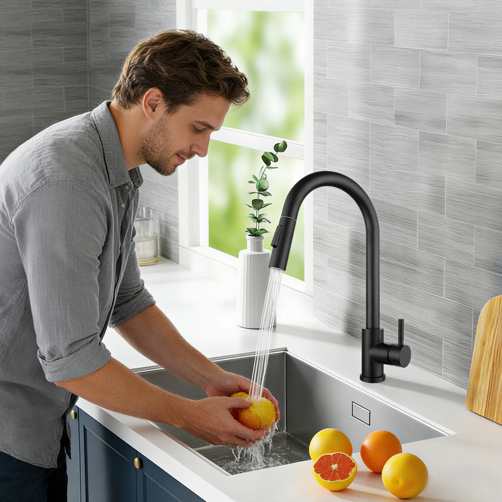 Residential Kitchen Sink Fixture, Pull-out Kitchen Tap, 360° Rotatable Cold Hot Tap with Dual Water Modes, Tap for Vegetable Washing & Cookware Cleaning