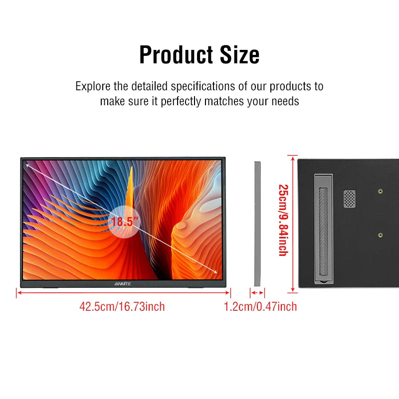 Anmite 18.5inch Portable Monitor 120Hz RGB100% With VESA Hole & Back bracket Laptop Extended Display ADS-IPS HDR Screen