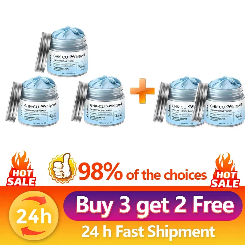 Copper Peptides GHK-Cu Beef Tallow for Skin: Blue Balm Manuka Honey Face and Body Moisturizer for Mature, Dry & Sensitive Skin