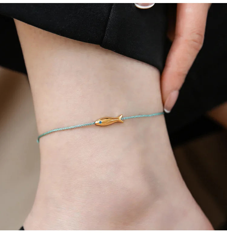 925 Sterling Silver Koi Fish Anklet Rope for Women Girl Cute Fashion Summer Jewelry Dropshipping Wholesale