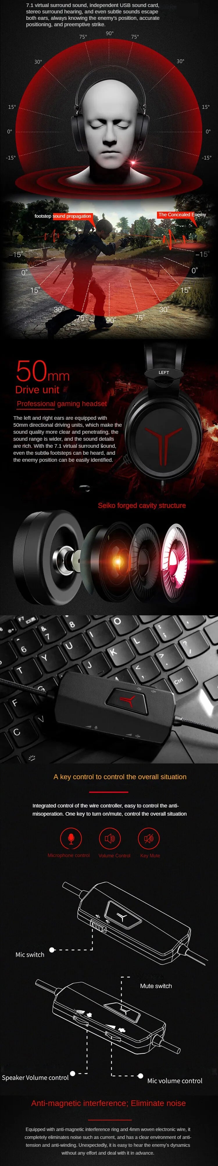 Lenovo Legion Gaming Headset - Over-Ear Wired Audio with Noise-Cancelling Mic Tidesmit