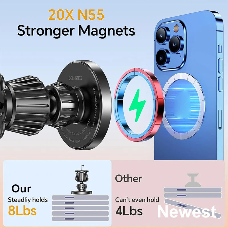 Magnetic Wireless Car Charger 15W Fast Charge Mount for iPhone (Black) Tidesmit
