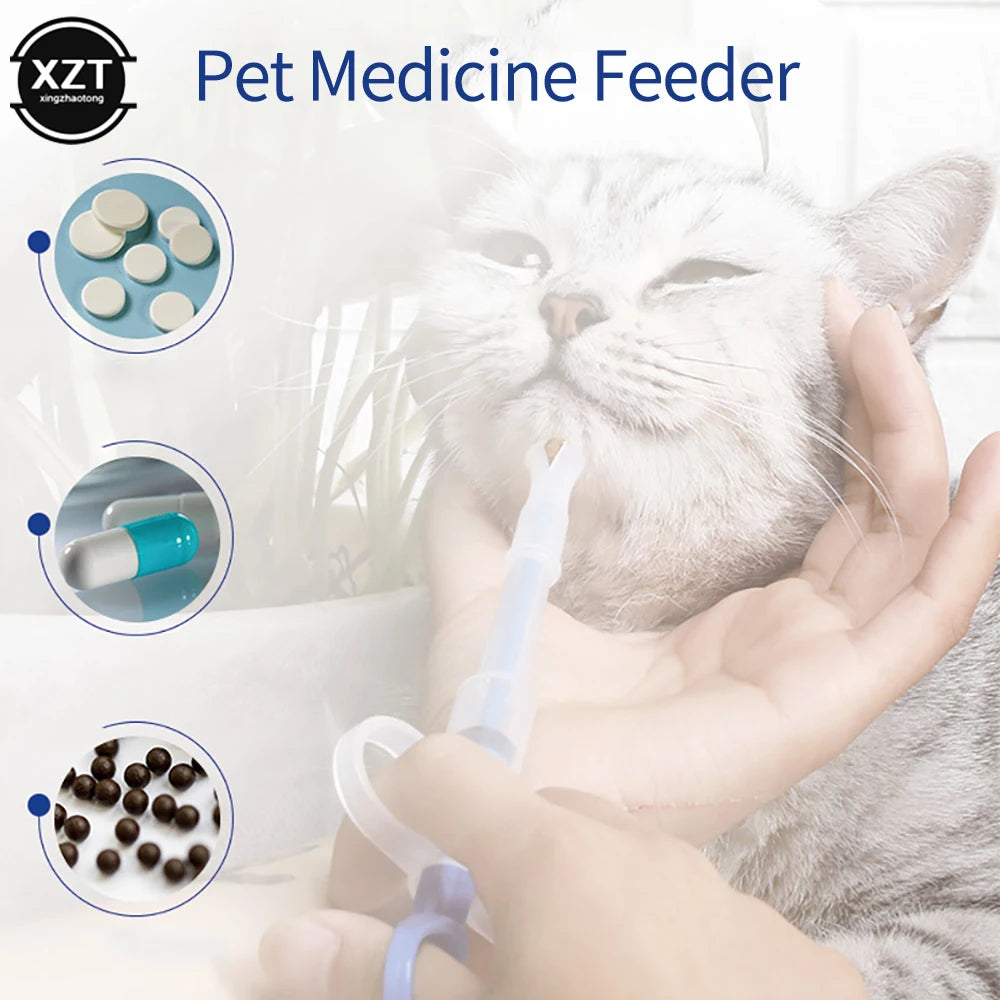 Blue silicone pet pill gun feeder for easy medicine, tablet, and water administration to cats and dogs.