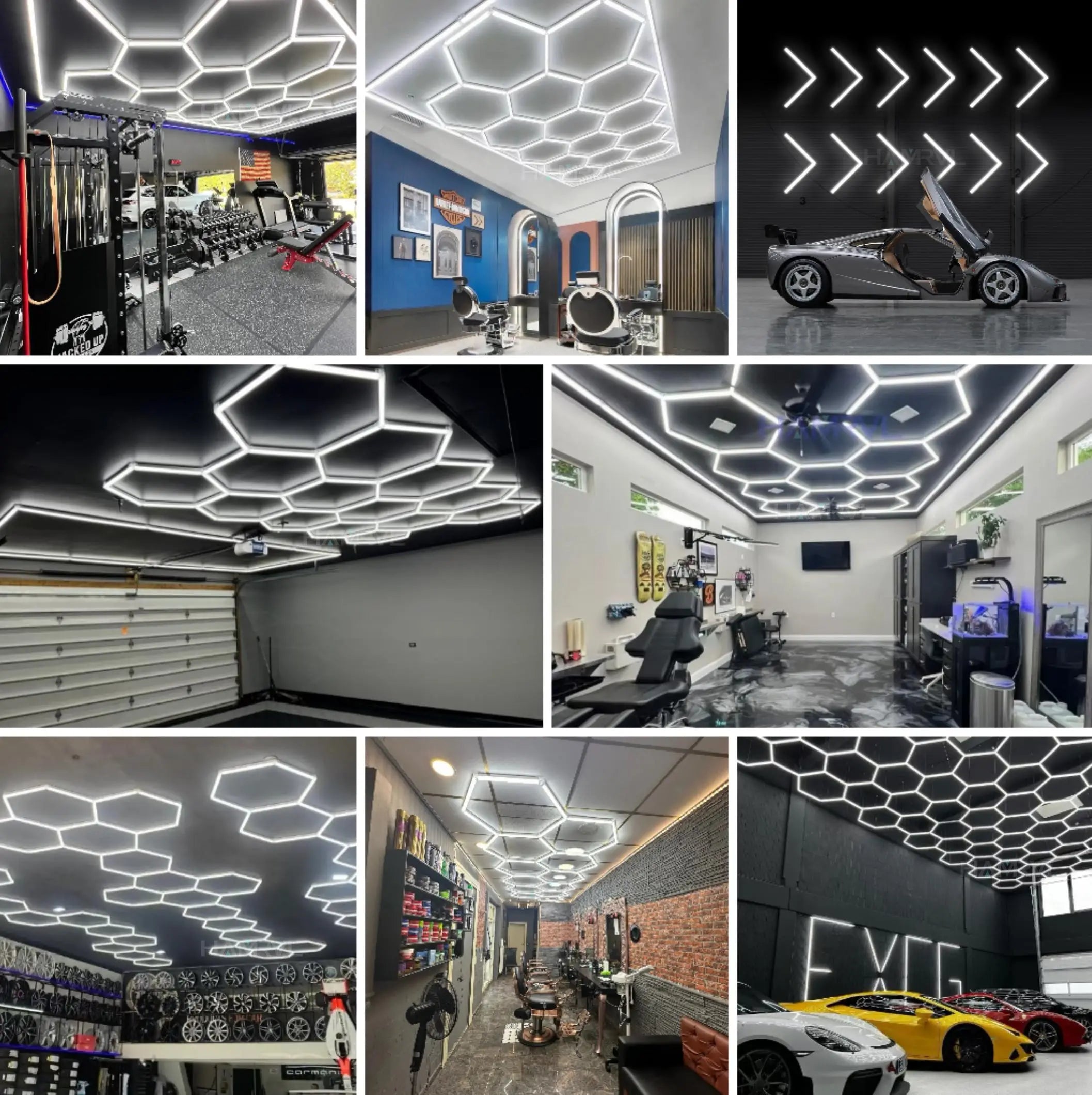 Garage Dimmable Hexagon LED Lighting RGB Color Change 3000-6000K Gym BarberShop Honeycomb Ceiling Lights Halloween Party Gaming