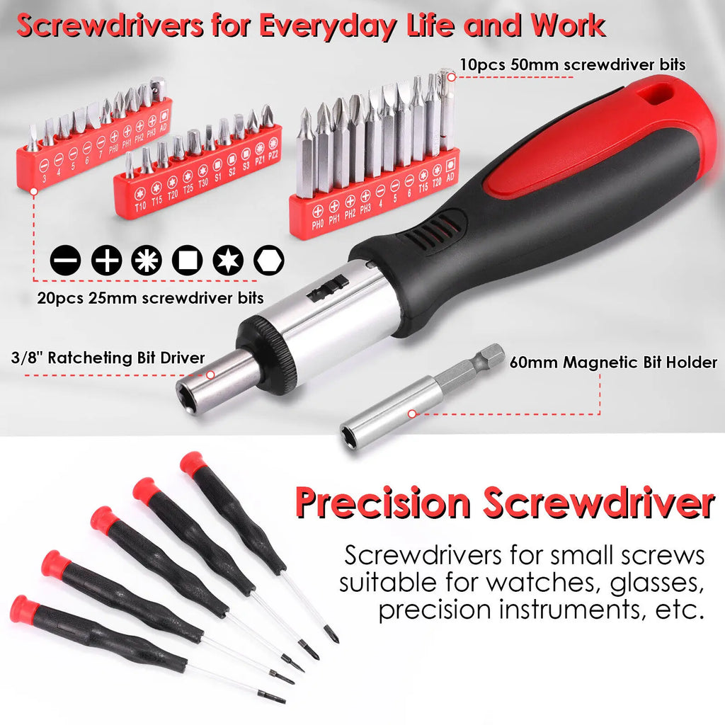 198 Piece Tool Box, Hand Tool Set, Ratchet Socket Tool Set, Screwdriver Set, Home Car Repair Tool, Universal