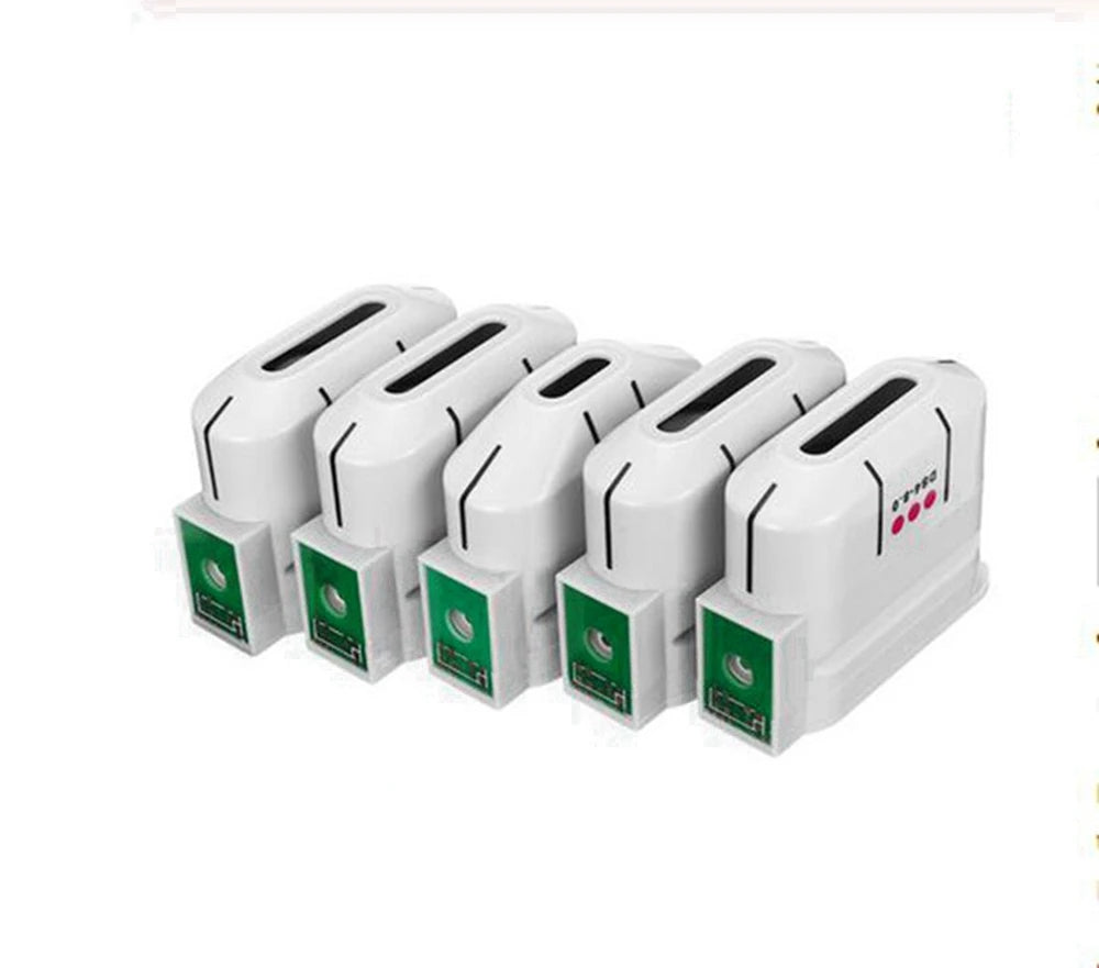 Five white exchangeable HIFU ultrasound face and body cartridges for anti-aging machine with 10,000 shots.