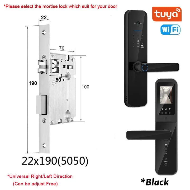 New Biometric Digital Electronic Smart Door Lock With Camera Fingerprint Tuya Wifi Smart Card Password Key Unlock