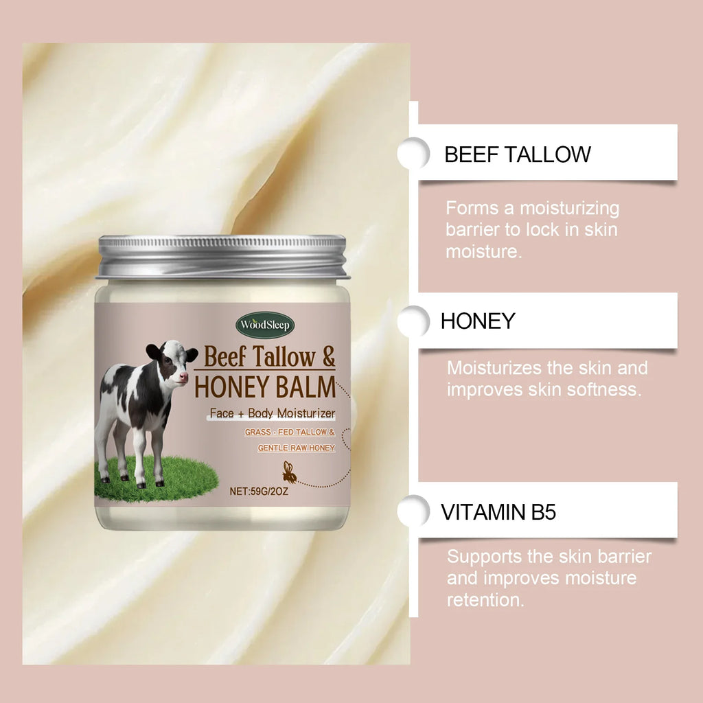 Organic Beef Tallow Honey Moisturizer Grass Fed Beef Tallow Face Cream Soothing Firm Increase Elasticity Whipped Smooth Lotion