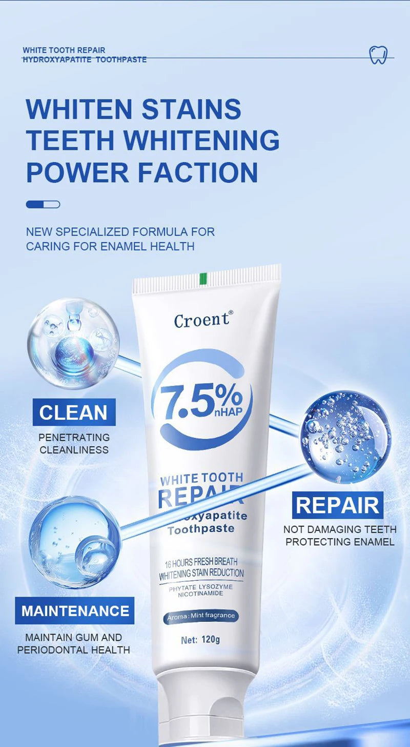 Tidesmit hydroxyapatite whitening toothpaste for plaque removal, gum health, and fresh breath deep cleaning.