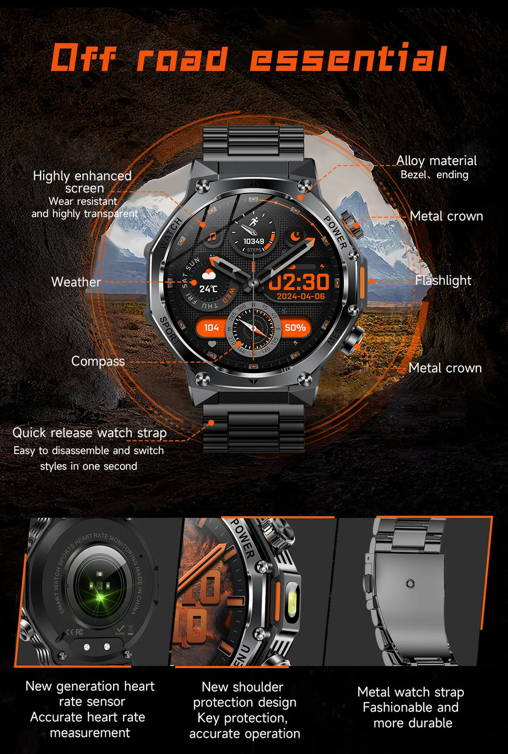 YLL-AK82 Outdoor Sport for Smart Watch Fitness Tracker Sleep Tracker IP67 Waterproof AMOLED Screen Heart Rate Monitor