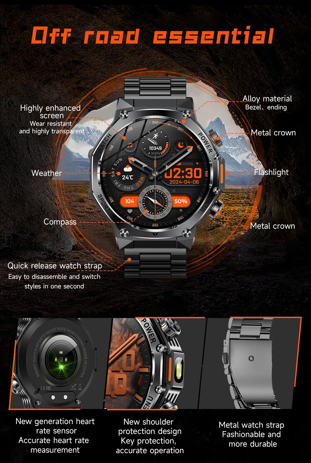 YLL-AK82 Outdoor Sport for Smart Watch Fitness Tracker Sleep Tracker IP67 Waterproof AMOLED Screen Heart Rate Monitor