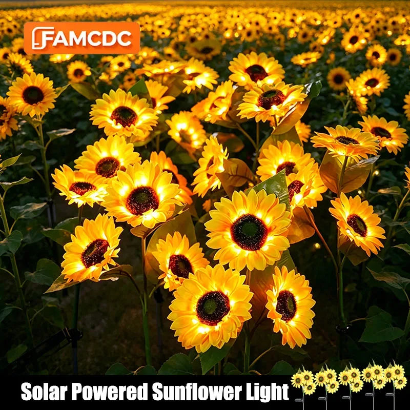2/4 PCS Solar Powered Sunflower Light 3 Head Outdoor Waterproof LED Ground Insert Lawn Lamp For Garden Lawn Courtyard Decoration