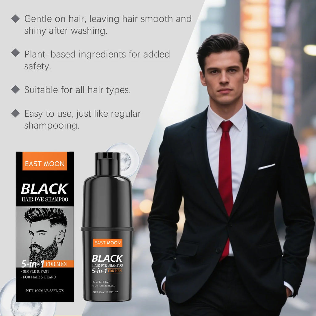 East Moon 5in1 Man Hair Dye Shampoo Repairing Gray White Non Irritating Keep Nourish Root Holiday Gift Black Hair Dyeing Shampoo