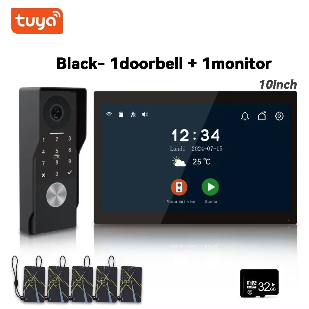 tuya smart video intercom bundle: black 1 doorbell and 1 10-inch monitor
