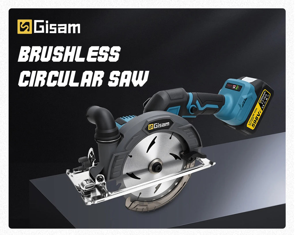 Gisam 165mm 10000RPM Brushless Electric Circular Saw Cordless Adjustbale Angle Woodworking Power Tool For Makita 18v Battey Pins