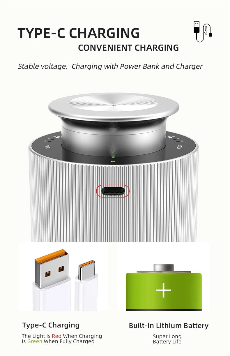 Metal Body Smart Car Diffuser Portable Rechargeable Waterless Aroma Nebulizer Home Office Essential Oil Fragrance Machine