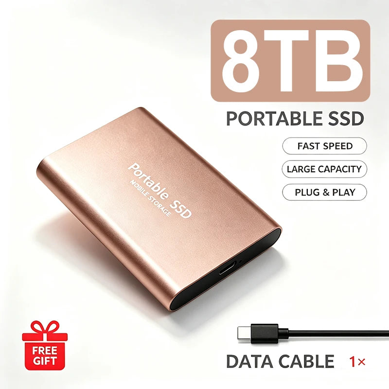 Portable External SSD 4TB High‑Speed Solid State Drive USB3.2 Type‑C Mass Storage Hard Disk 1TB 8TB 16TB for Laptop PC MAC Smart