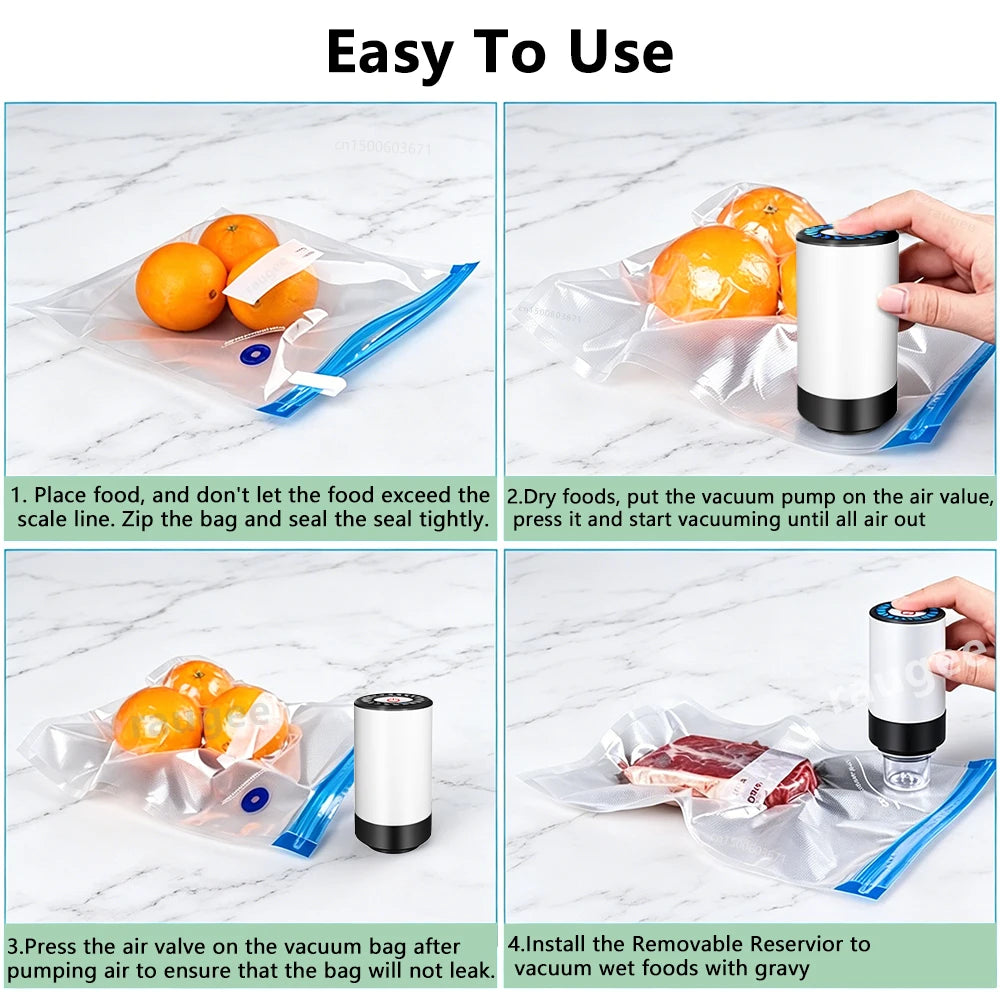 Electric Vacuum Sealer Pump Mini Handheld Vacuum Pump with Food Vacuum Bags USB Rechargeable Portable Mini Vacuum Sealer Machine