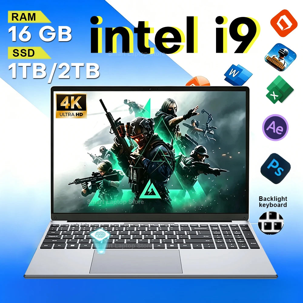 15.6"Laptop Bag Intel Core i9 10980HK Windows 11 Gaming PC 16GB RAM Computer 1TB 2TB SSD Fingerprint Unlock Backlight 4K Laptops