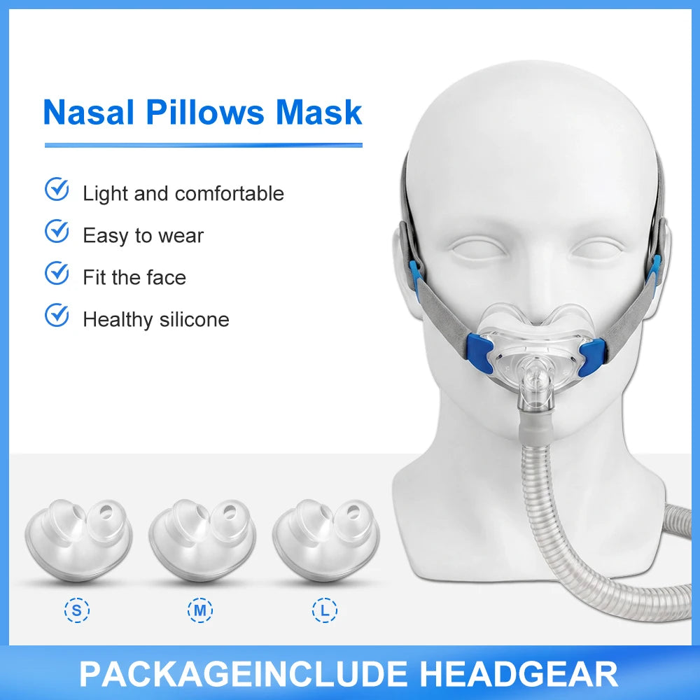 Cpap Nasal Pillows Mask Universal Sleep Apnea Nasal Mask With Headgear For Cpap&Bipap Mask With S/M/L 3 Sizes Silicone Cushions
