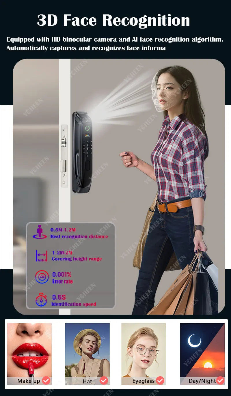 6068,5572,6072,6085 Mortise Lock Tuya Wifi App Camera Smart Digital Lock With Fingerprint Face Key Card Rfid