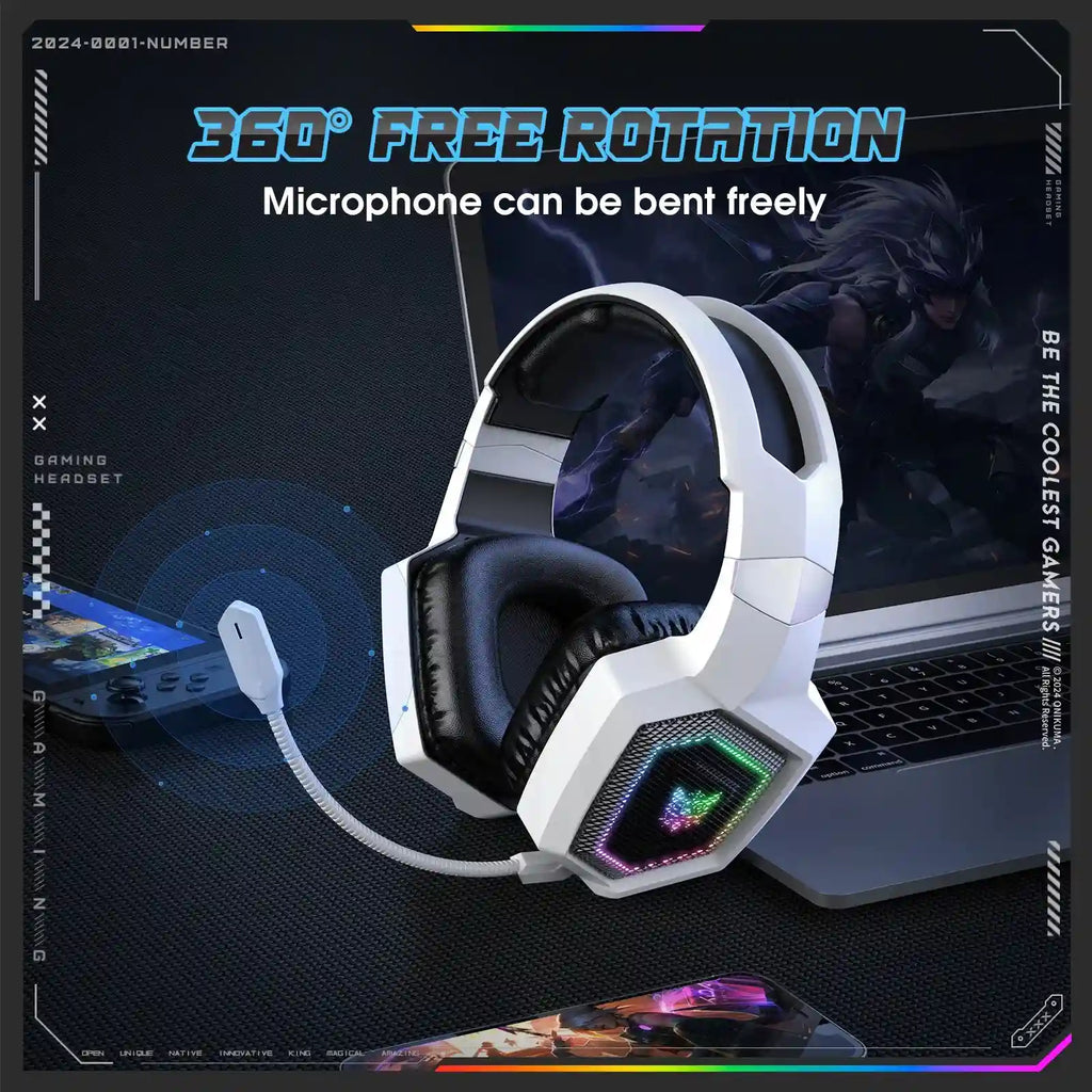 Wireless Gaming Headset with Mic - Noise Cancelling Over-Ear White Tidesmit