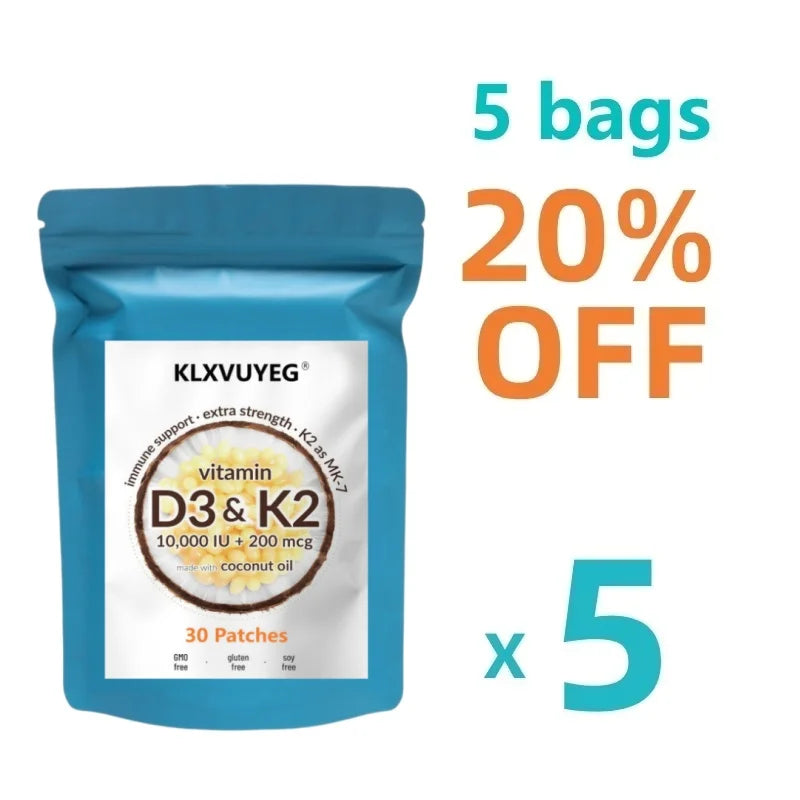 Tidesmit Vitamin D3 10000 IU plus K2 complex for bone, heart, and immune health support in a 5-bag bundle deal.