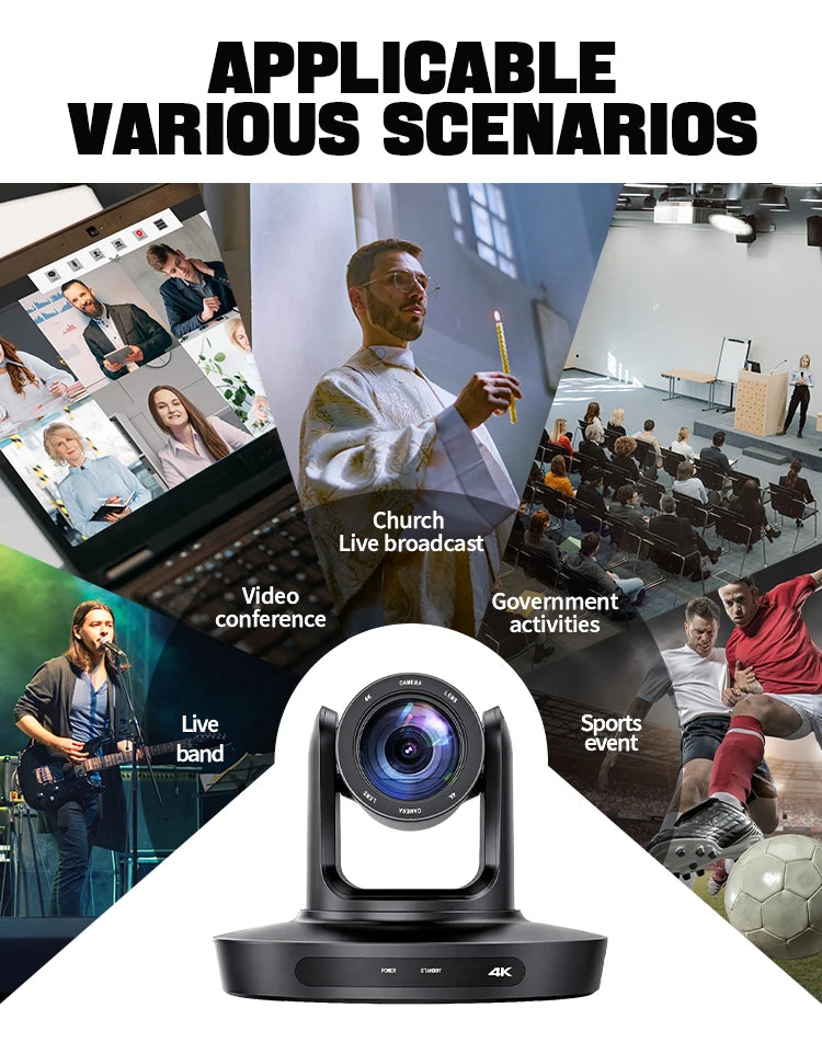 PTZ Camera 4K 20X Zoom Video Conference Camera Kit Church Meeting Live Broadcast PTZ Camera Controller for Video Conferencing