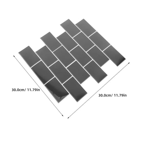 Black subway backsplash tile sheet, 30.0 x 30.0 cm (11.79 in) staggered rectangles