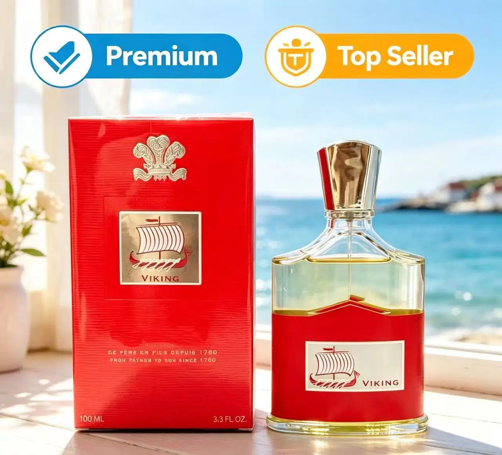 Creed Viking 100ml men’s cologne, long-lasting EDP in red glass bottle with silver cap. Luxury woody citrus fragrance.
