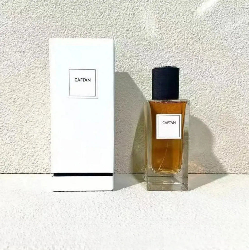 Caftan 125ml unisex perfume: oriental woody, grapefruit, floral scent in a tall square glass bottle with black cap.