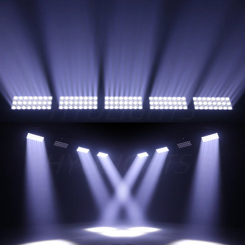 LED strobe beam lights emitting white beam arrays from multiple light bars